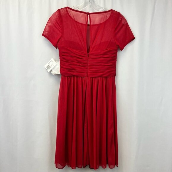 Davids Bridal Womens A Line Dress Red Short Sleeve Illusion Neck Button 6 New - Picture 7 of 11